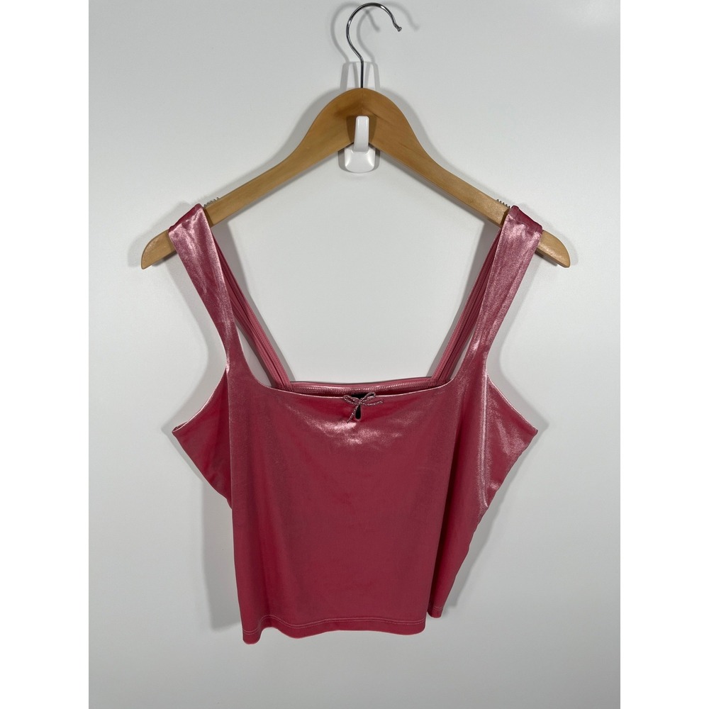 NWT Womens Crop Top M Pink Velvet Bow Coquette Feminine 90s Y2K Goingโ Out